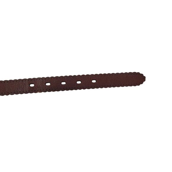 Vintage Fossil Womens Brown Leather Belt‎ L Scalloped Perforated Brass Buckle